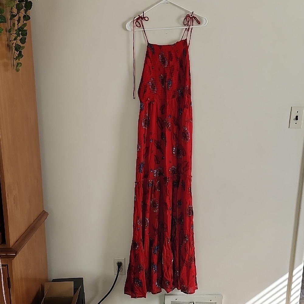 Free People Garden Party Maxi Dress Boho Vibrant Red Womens Medium
